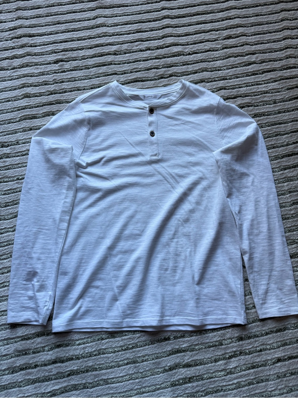Mango White Henley Top with Contrast Button